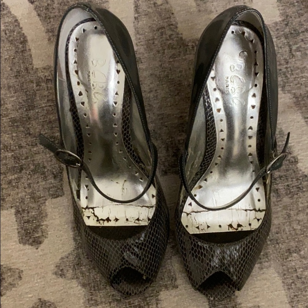 Gray heeled sandals